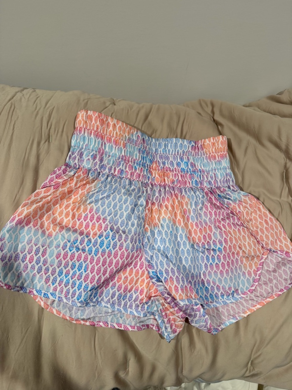 Free People Pastel Tie-Dye Smocked High Waist Athletic Shorts